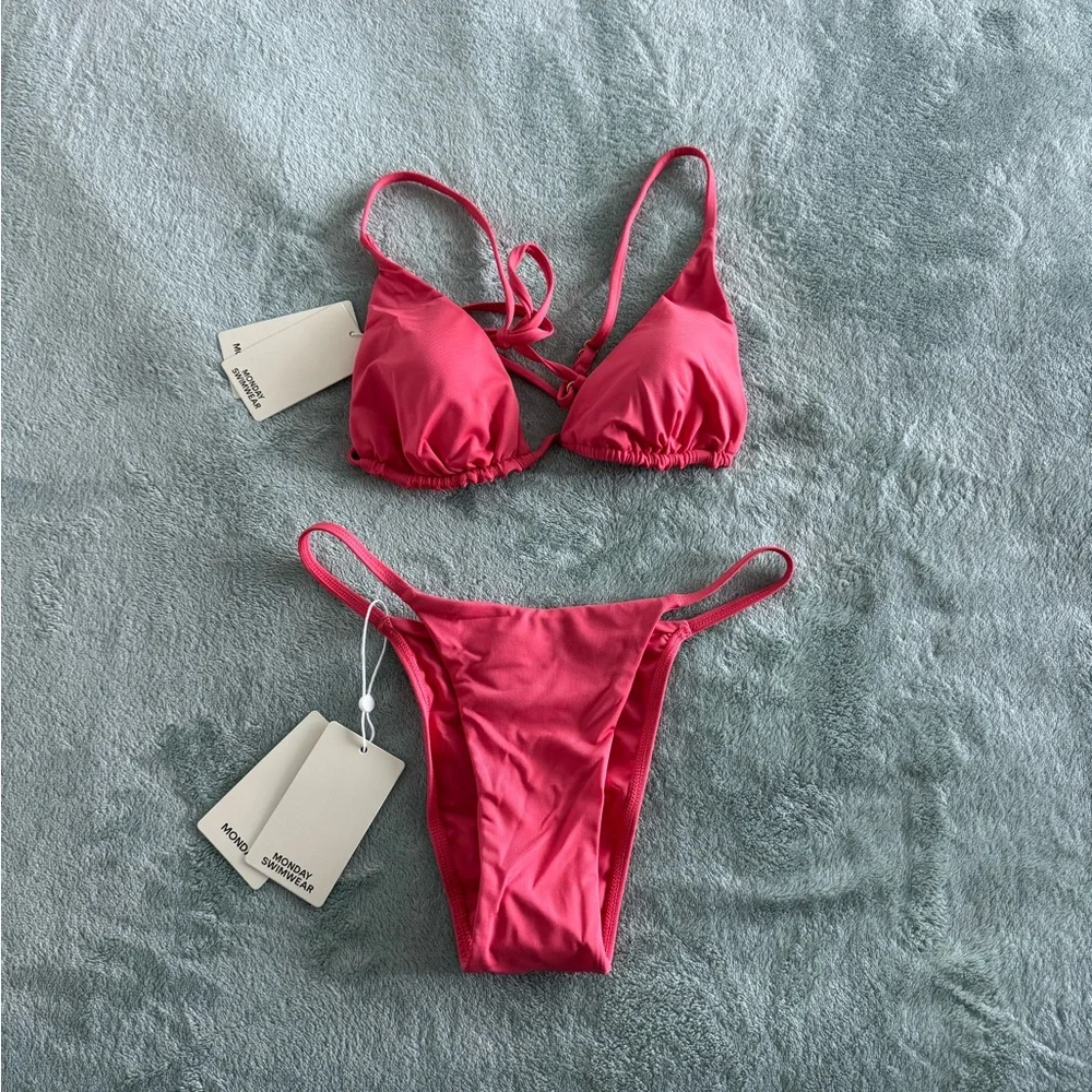 Monday Swimwear Kauai Top and Barbados Bottom Bikini in Strawberry Red